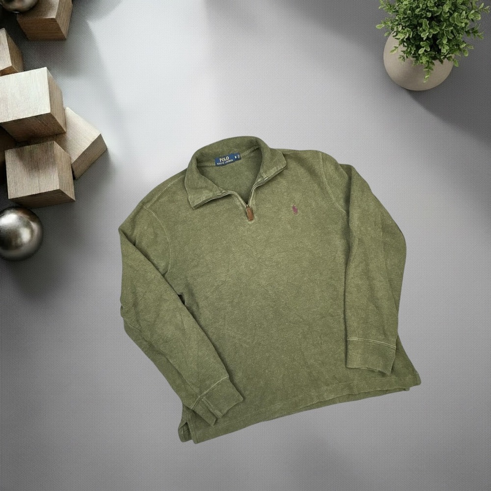 Polo Ralph Lauren Quarter Zip Pullover Sweater Olive Green Men Small Y2K Vintage